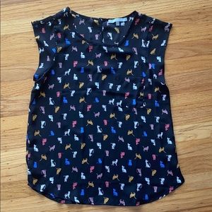 Sweet rain cap sleeveless cat print blouse top